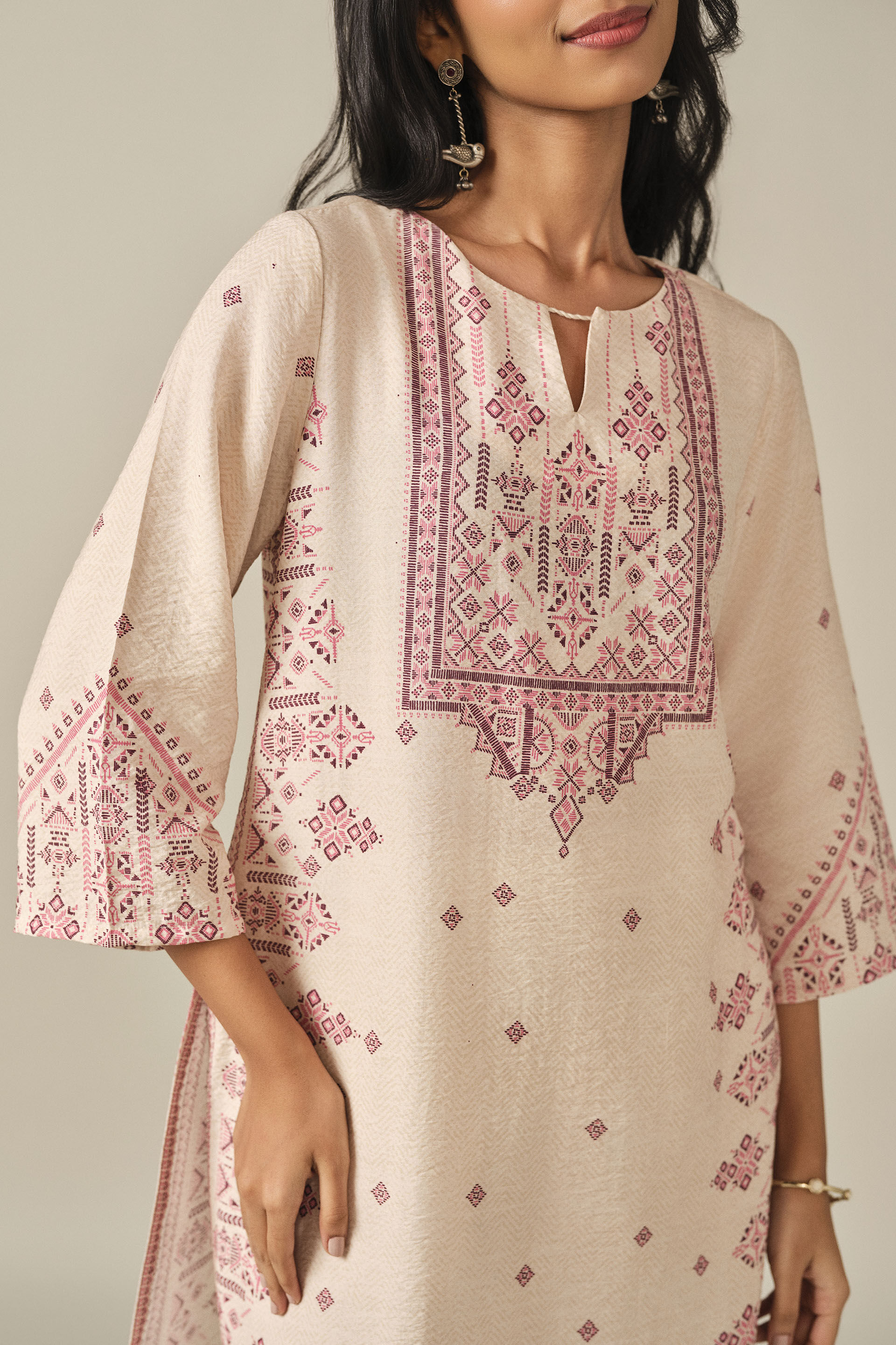 Printed Kurta in Beige, Beige, image 2